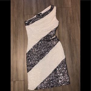 Grey and white sequinned mini dress